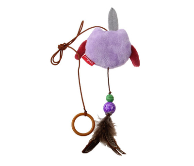 7248 Peluş Tüylü Baykuş Oyuncaklı Parmak Kedi Olta - Thumbnail