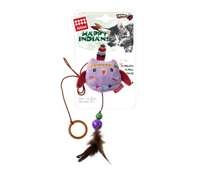 7248 Peluş Tüylü Baykuş Oyuncaklı Parmak Kedi Olta - Thumbnail