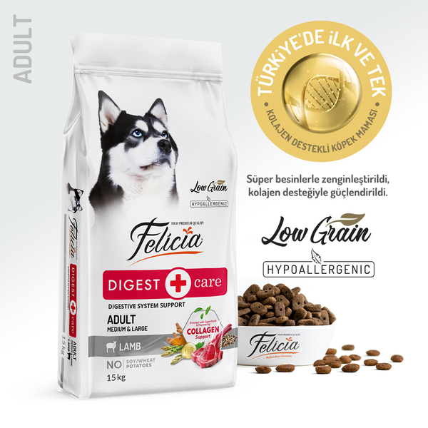 Felicia 15 Kg Kolajenli Kuzulu Az Tahıllı M/Large Yetişkin Köpek Maması Breed HypoAllergenic Köpek Maması