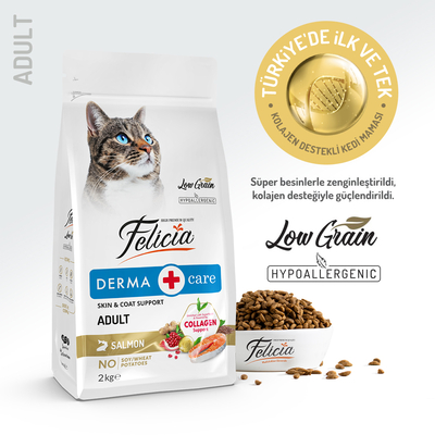 Felicia - Felicia 2 Kg Kolajenli Somonlu Az Tahıllı Yetişkin Kedi Maması HypoAllergenic Kedi Maması