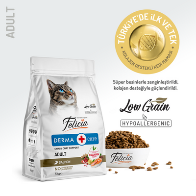 Felicia - Felicia 5 Kg Kolajenli Somonlu Az Tahıllı Yetişkin Kedi Maması HypoAllergenic Kedi Maması