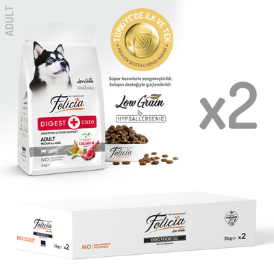 Felicia - Felicia 6 Kg (2x3 Kg) Kolajenli Kuzulu Az Tahıllı M/Large Yetişkin Köpek Maması. Breed HypoAllergenic Köpek Maması