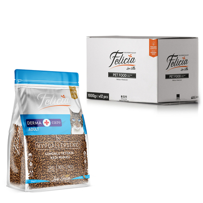 Felicia - Felicia 12x1 Kg Kolajenli Somonlu Az Tahıllı Yetişkin Kedi Maması HypoAllergenic Kedi Maması