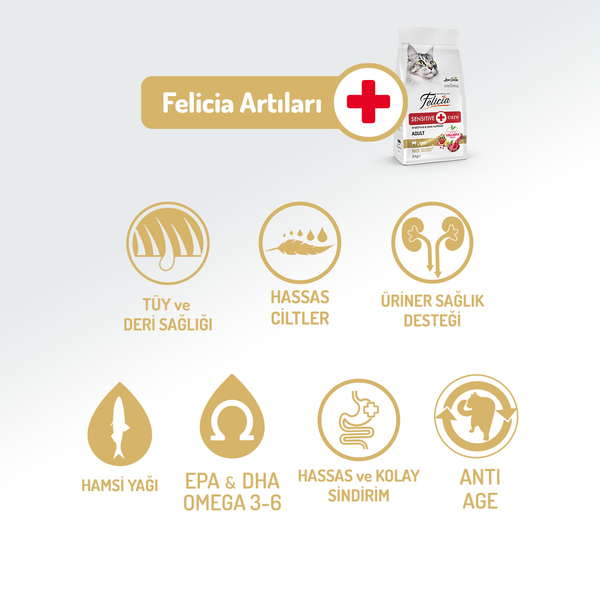 Felicia 2 Kg Kolajenli Kuzulu Az Tahıllı Yetişkin Kedi Maması HypoAllergenic Kedi Maması