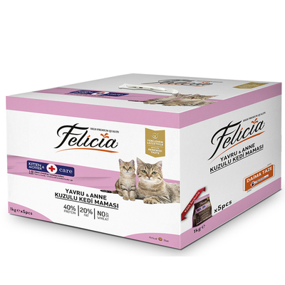 Felicia 5x1 Kg Kuzulu Az Tahıllı Yavru Kedi Maması HypoAllergenic Kedi Maması - Thumbnail