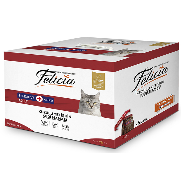 Felicia 5x1 Kg Kuzulu Az Tahıllı Yetişkin Kedi Maması HypoAllergenic Kedi Maması