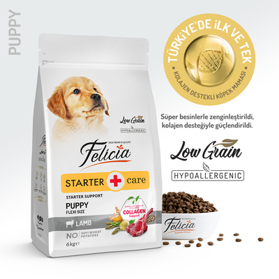 Felicia - Felicia 6 Kg (2x3 Kg) Kolajenli Kuzulu Az Tahıllı Flexi Size Yavru Köpek Maması HypoAllergenic Köpek Maması