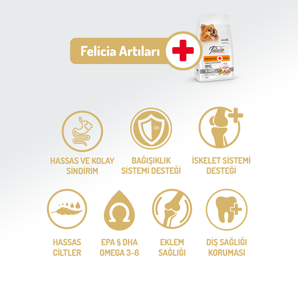 Felicia 6 Kg (2x3 Kg) Kolajenli Somonlu Az Tahıllı Small/Mini Yetişkin Köpek Maması /Mini HypoAllergenic Köpek Maması