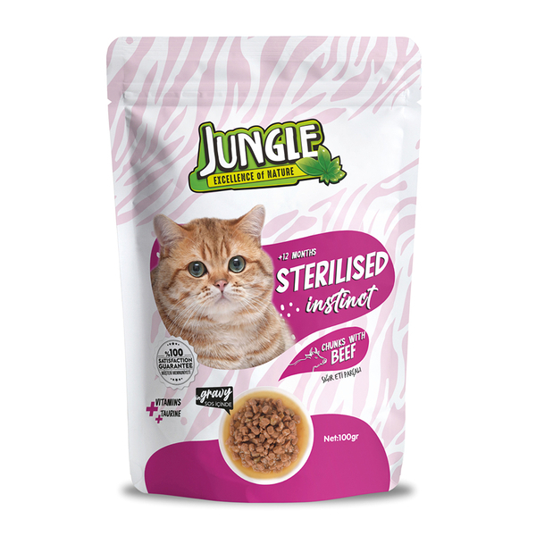 Jungle Kısır Kedi Biftekli 24 Adet 100 g Pouch