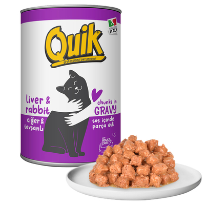 Quik - Quik Kedi 415 gr Ciğer-Tavşan Konserve 24 Adet