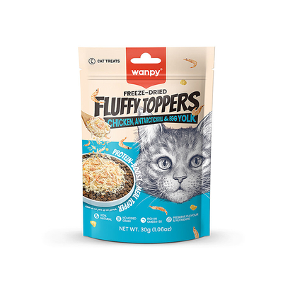 Wanpy - Wanpy Dondurularak Kurutulmuş Fluffy Toppers – Tavuk, Karides ve Yumurta Sarısı - 30g