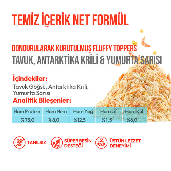 Wanpy Dondurularak Kurutulmuş Fluffy Toppers – Tavuk, Karides ve Yumurta Sarısı - 30g