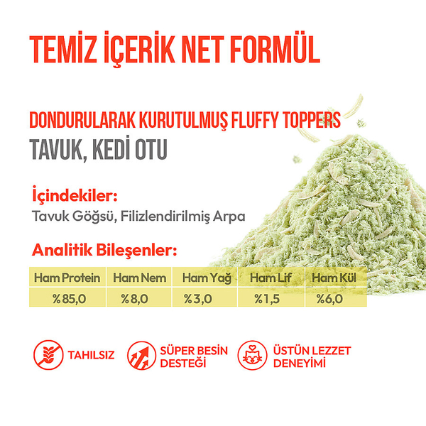 Wanpy Dondurularak Kurutulmuş Fluffy Toppers – Tavuk & Kedi Otu - 30g