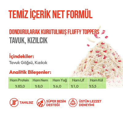 Wanpy Dondurularak Kurutulmuş Fluffy Toppers – Tavuk & Kızılcık - 30g - Thumbnail