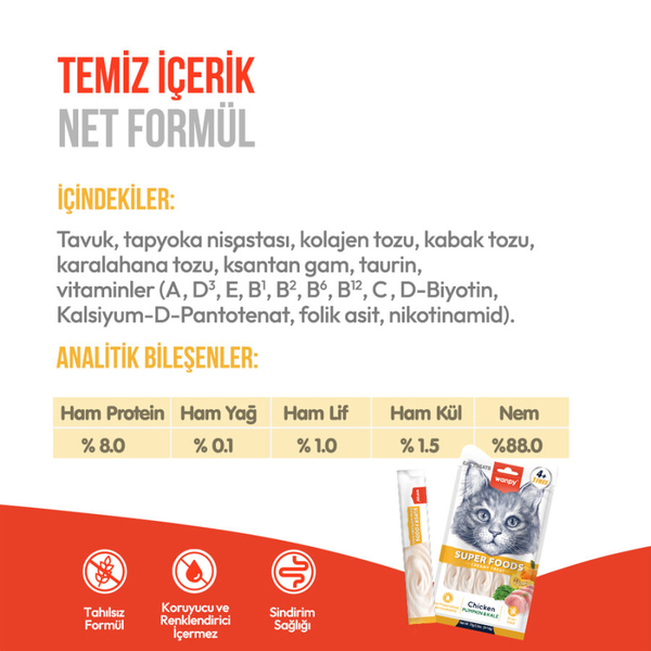 Wanpy Superfood Balkabağı & Kara Lahanalı 12’li – Krema Kedi Ödülü 5×14 g