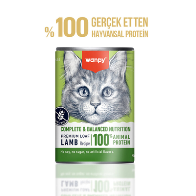 Wanpy - Wanpy Tahılsız Kedi %100 Gerçek Et 375 gr Kuzulu Konserve 12 Adet