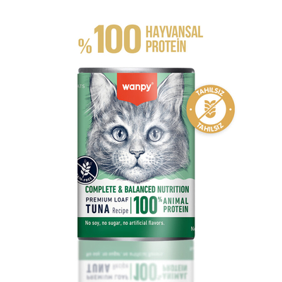 Wanpy - Wanpy Tahılsız Kedi %100 Gerçek Et 375 gr Ton Balıklı Konserve 12 Adet