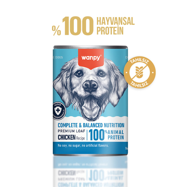 Wanpy Tahılsız Köpek %100 Gerçek Et 375 gr Tavuklu Konserve 12 Adet