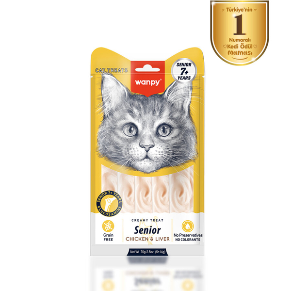 Wanpy Tavuklu & Ciğerli 12’li – 7+ Yaş Kedi Krema Ödülü 5×14 g